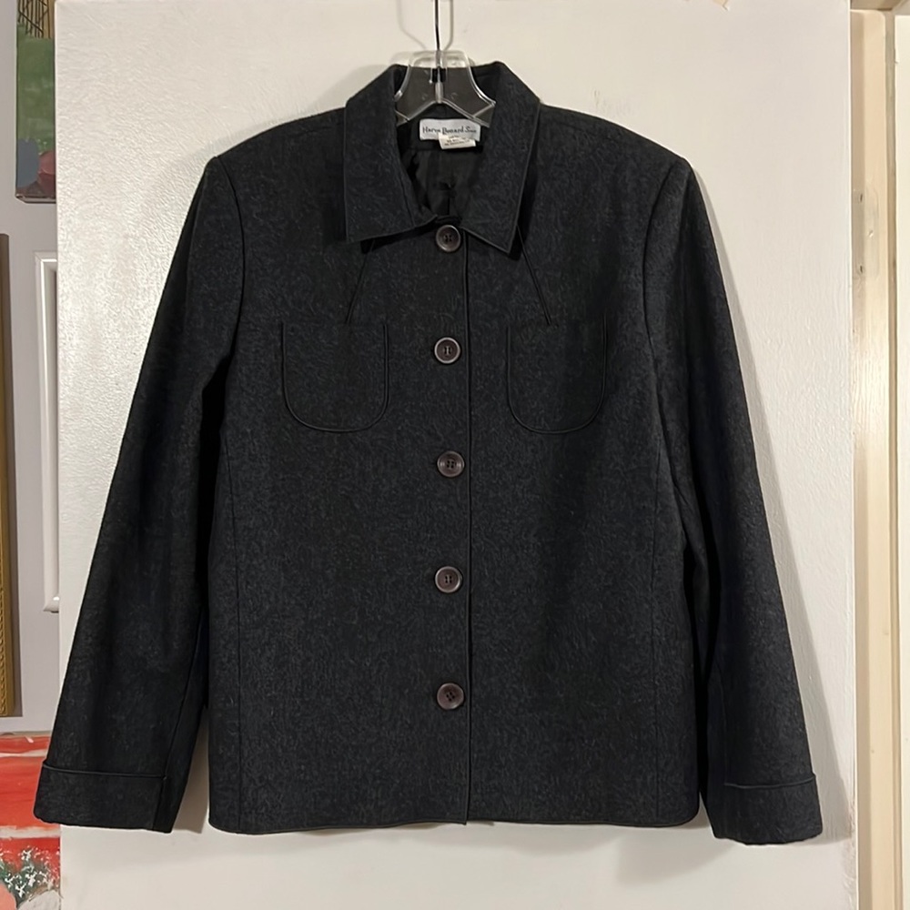 Harvé Benard sport gray button front  fully lined wool/viscose jacket